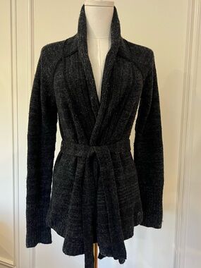 Armani Cozy Black‎ Belted Open-Front Women's Sweater angora fur size S hong kong